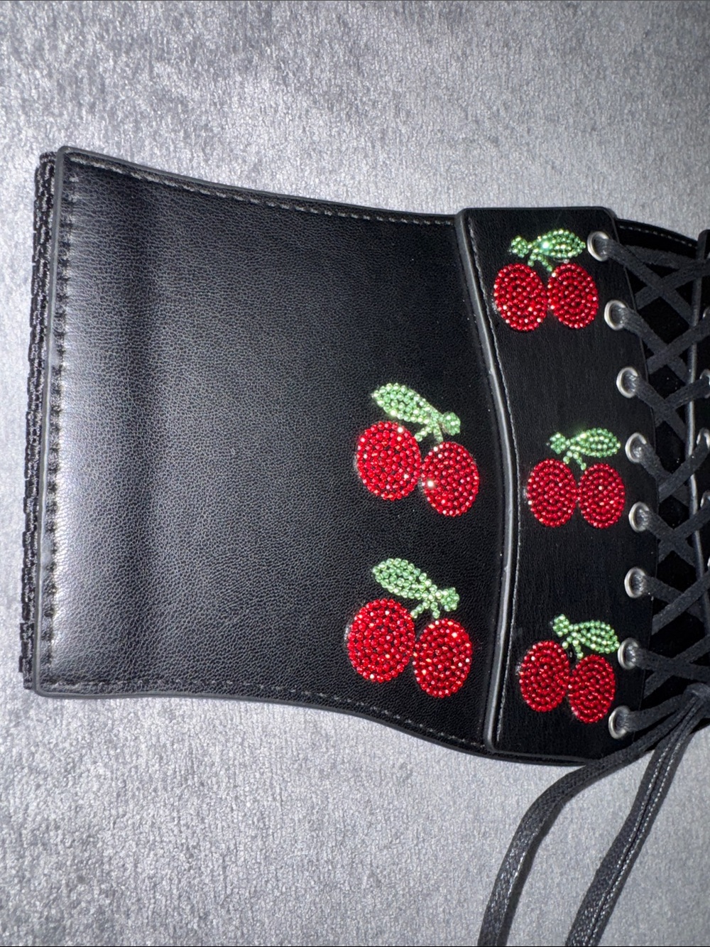 Cherry Rhinestone Lace-Up Waist Corset Belt 🍒✨ Size S/M NWT - Picture 5 of 14